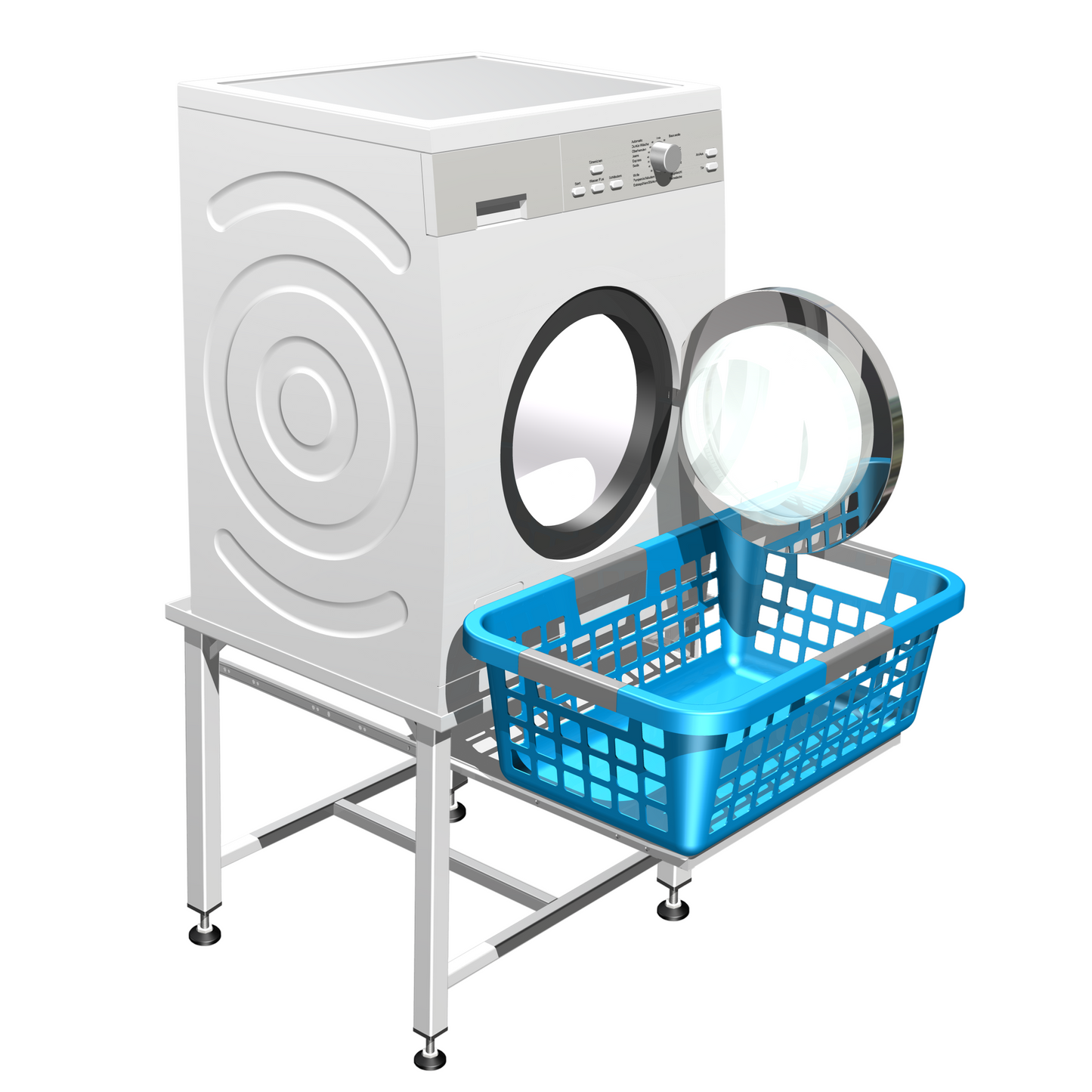 Untergestell 50 cm mit Ablage, Waschmaschine und Wäschekorb